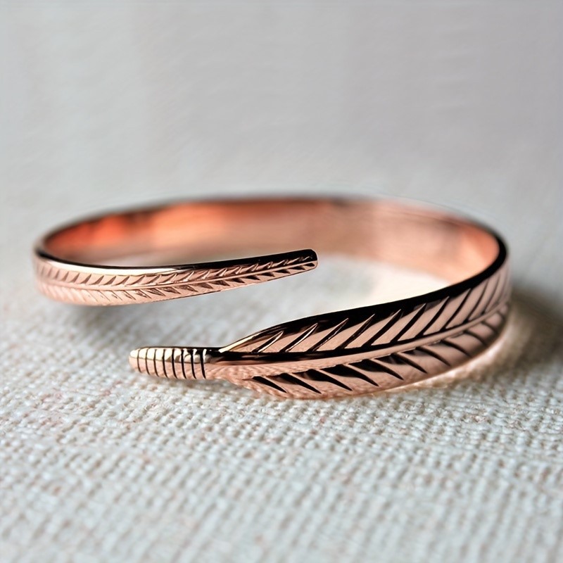 Rose Gold Leaf Design Copper Bangle