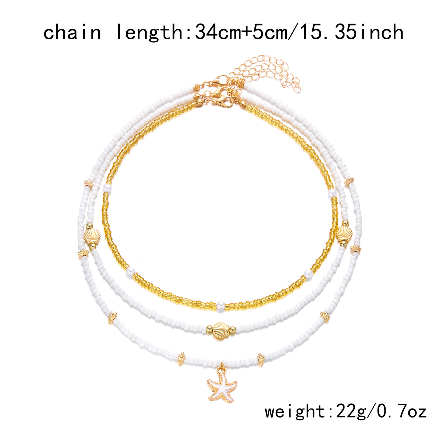 White Alloy Starfish Shell Necklace Set