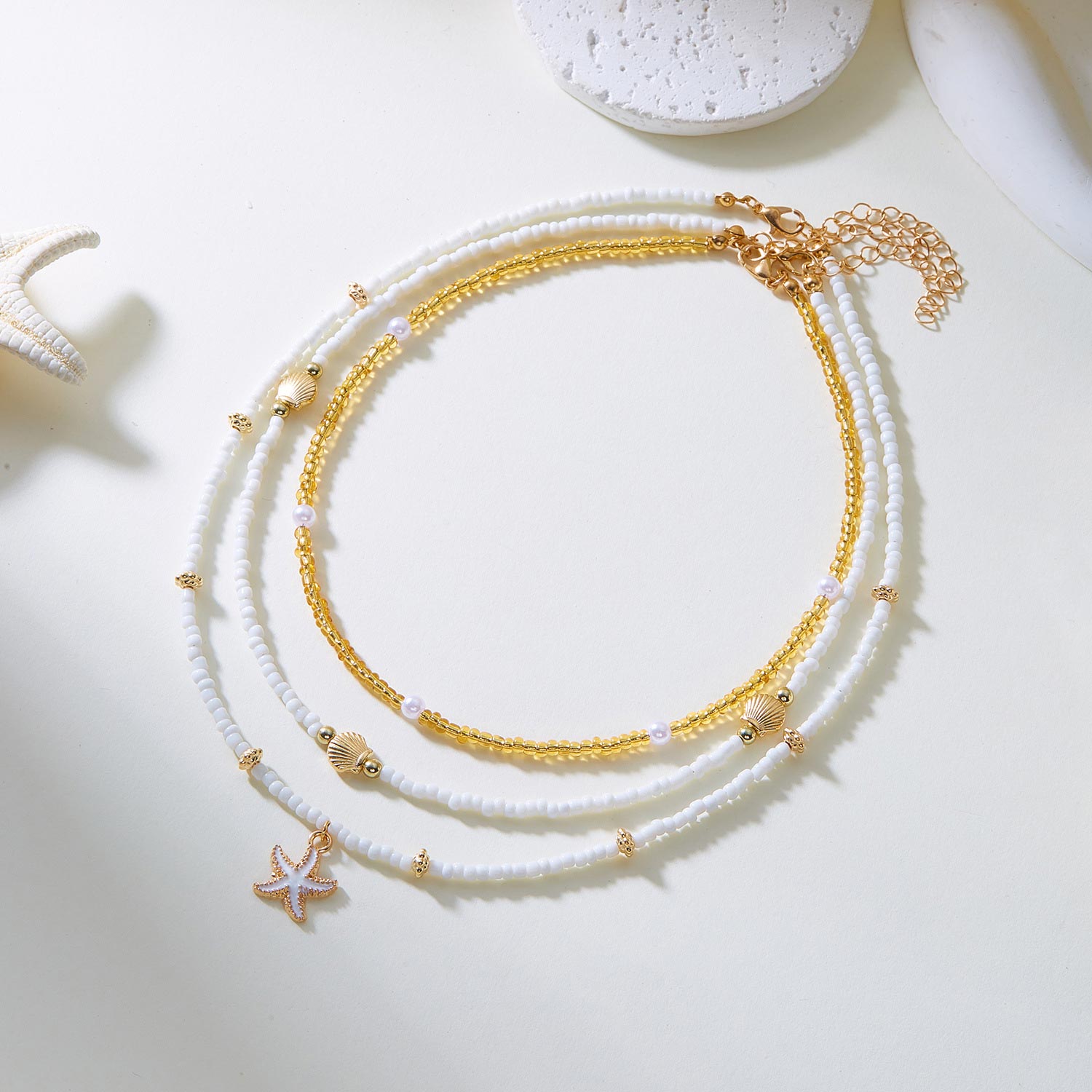 White Alloy Starfish Shell Necklace Set