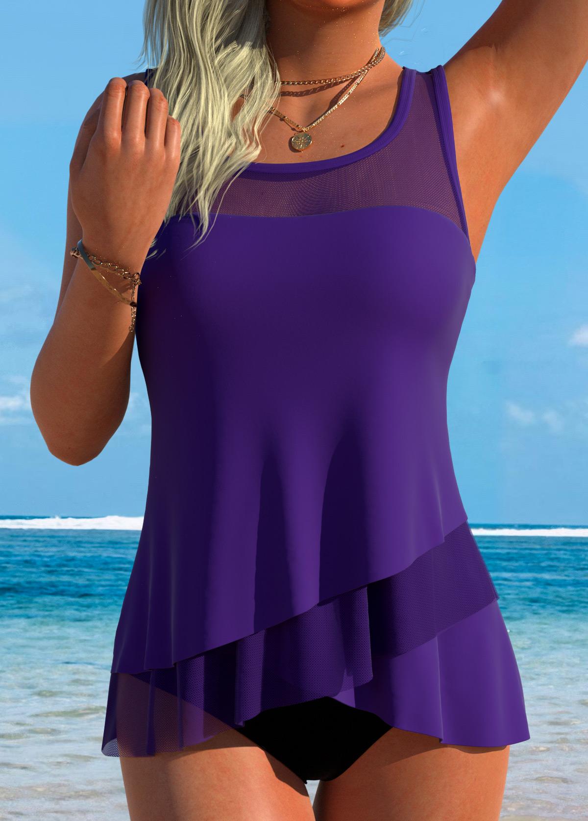 Mid Waisted Tummy Coverage Purple Tankini Set