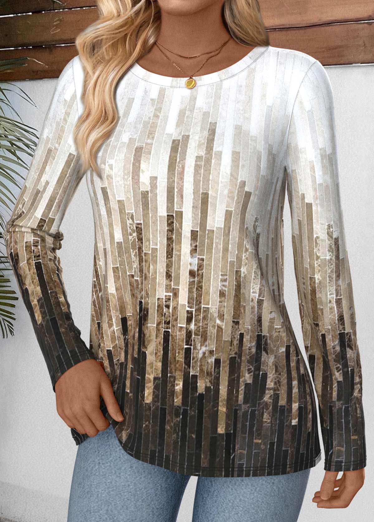 Geometric Print Tummy Coverage Multi Color T Shirt