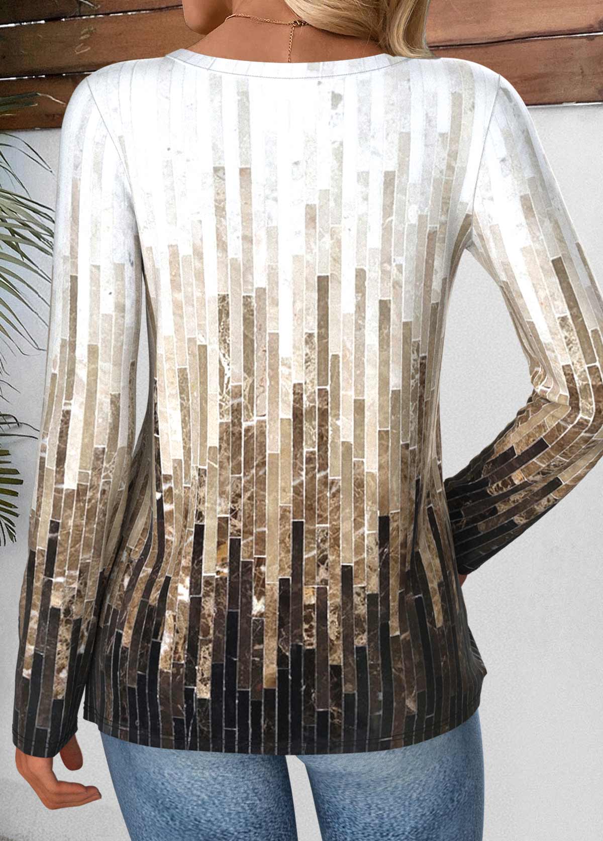 Geometric Print Tummy Coverage Multi Color T Shirt