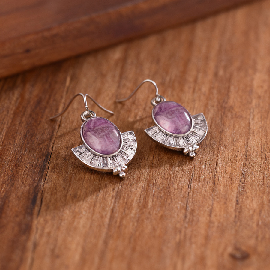 Violet Oval Marble Fan-shaped Alloy Earrings