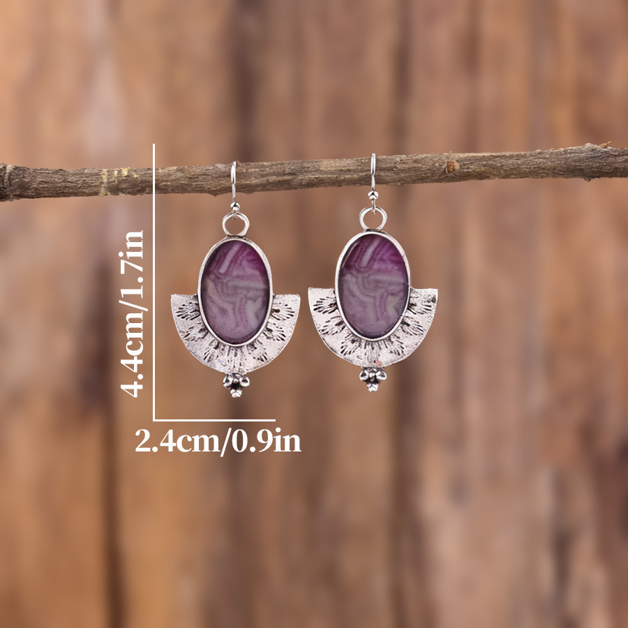 Violet Oval Marble Fan-shaped Alloy Earrings