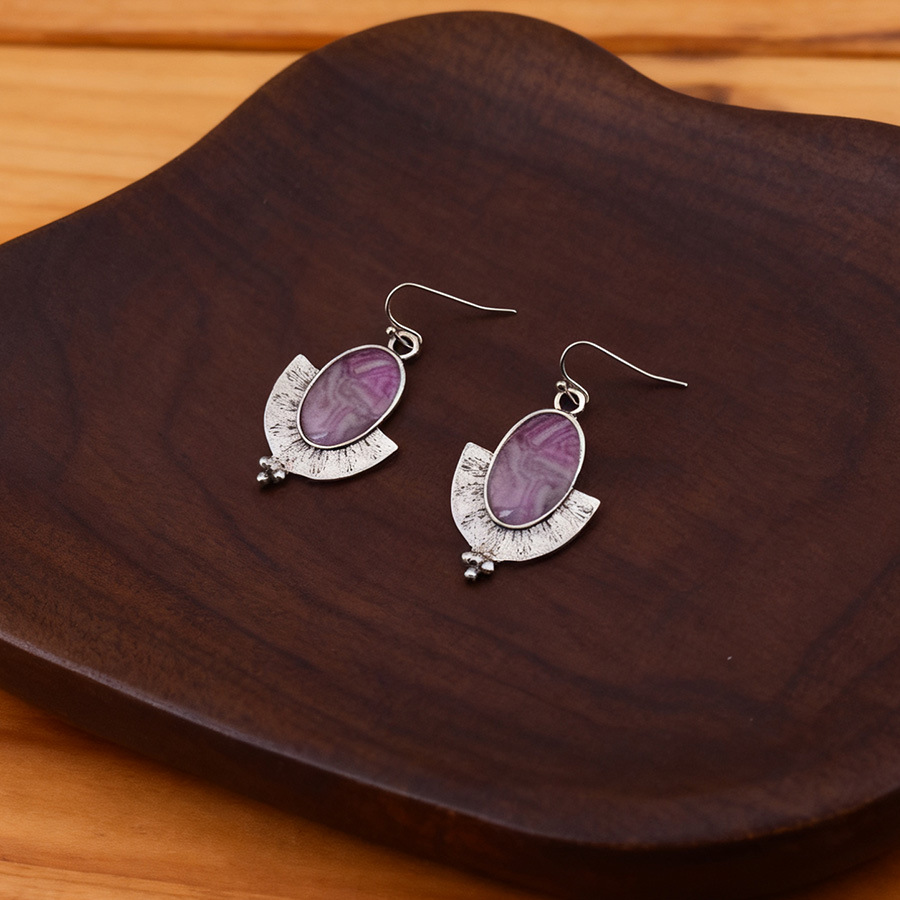 Violet Oval Marble Fan-shaped Alloy Earrings