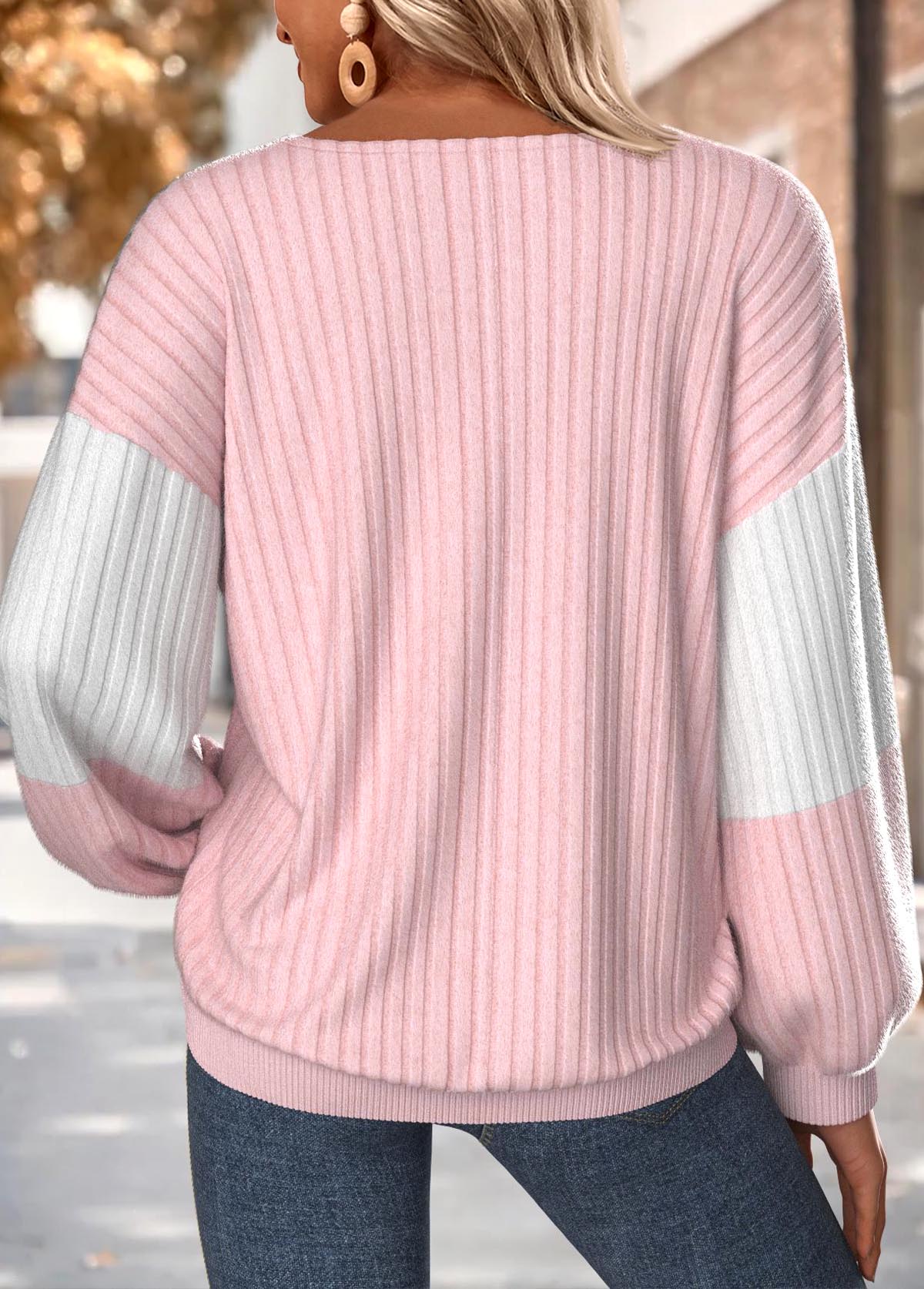 Tummy Coverage Light Pink Long Sleeve Round Neck Sweatshirt