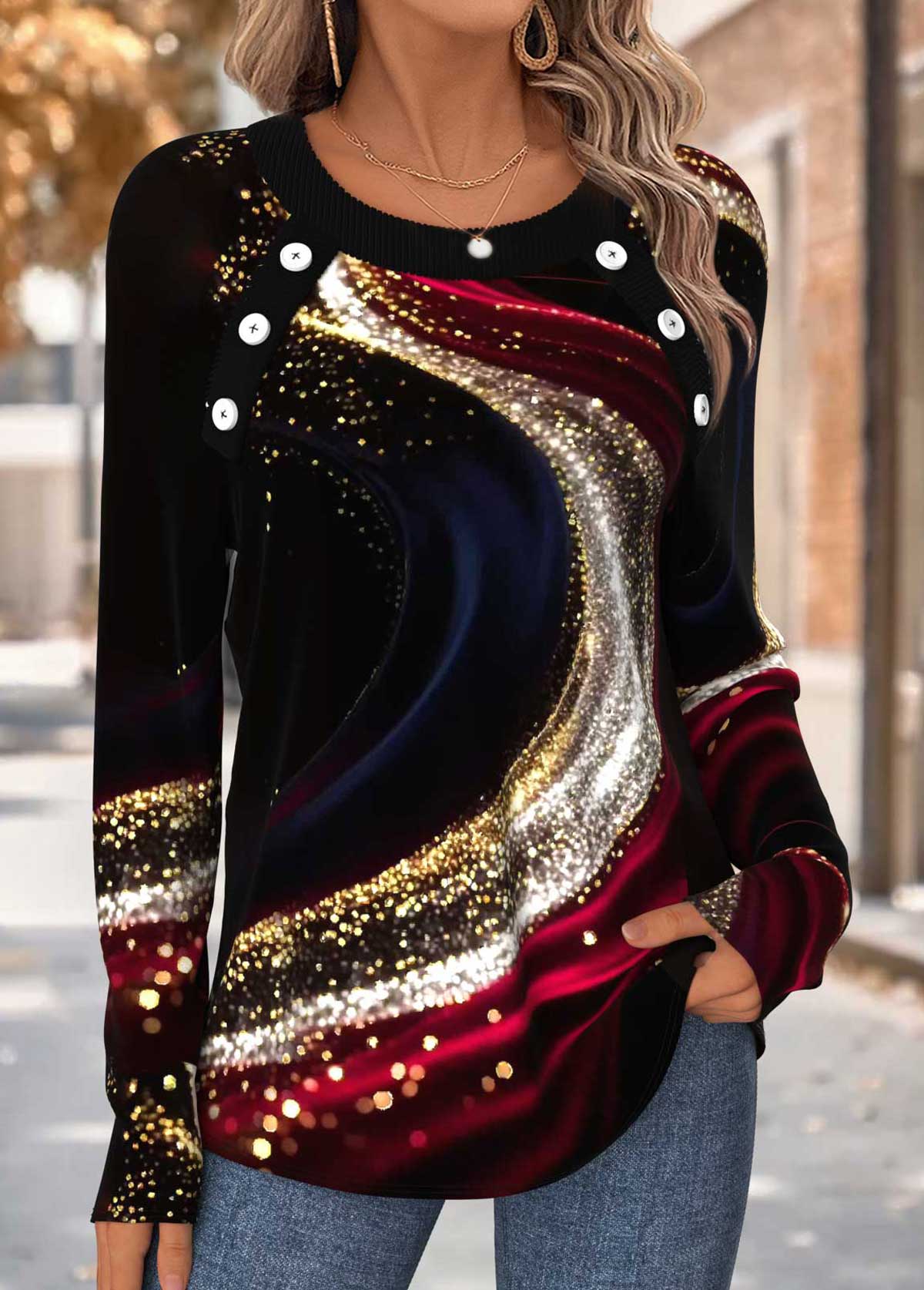 Ombre Tummy Coverage Multi Color Long Sleeve T Shirt