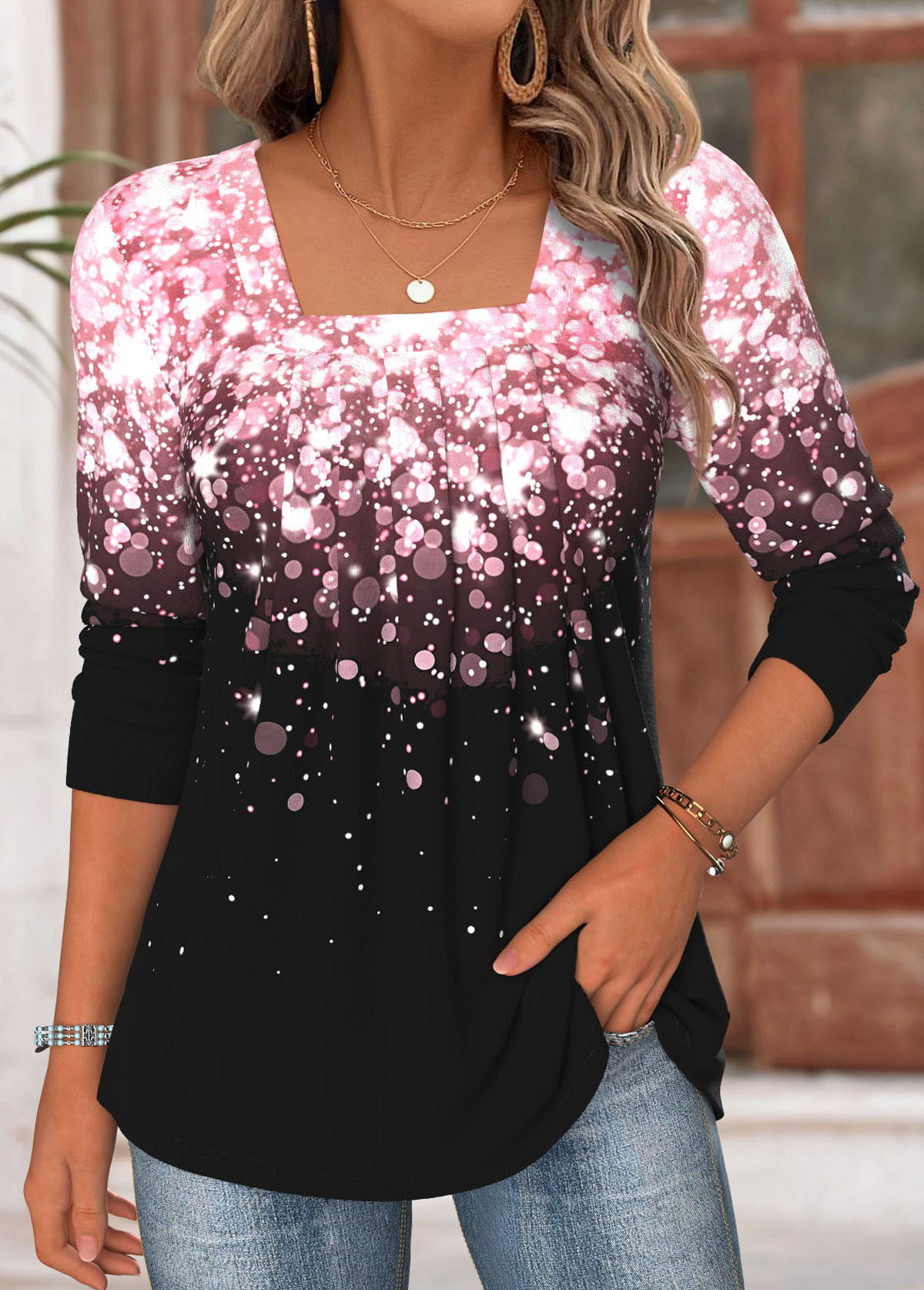 Ombre Tummy Coverage Light Pink Long Sleeve T Shirt