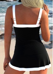 Patchwork Contrast Binding Black Tankini Set