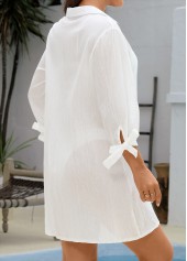Tie Button Beige Turn Down Collar Cover Up