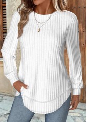 White Long Sleeve Round Neck Sweatshirt