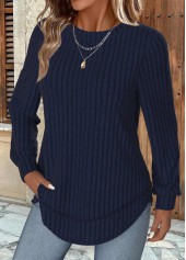 Navy Long Sleeve Round Neck Sweatshirt