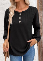 Tummy Coverage Black Long Sleeve Round Neck Sweatshirt