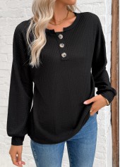 Tummy Coverage Black Long Sleeve Round Neck Sweatshirt