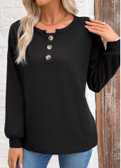 Tummy Coverage Black Long Sleeve Round Neck Sweatshirt