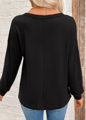 Tummy Coverage Black Long Sleeve Round Neck Sweatshirt