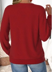 Button Wine Red Long Sleeve Asymmetrical Neck Sweatshirt