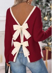 Tummy Coverage Wine Red Long Sleeve Round Neck Sweater