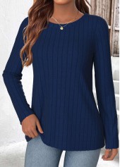 Navy Long Sleeve Round Neck T Shirt
