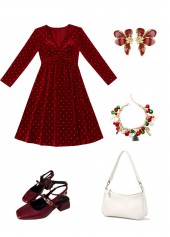 Tummy Coverage Wine Red Short Long Sleeve Dress