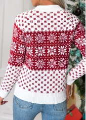 Christmas Snowflake Print Tummy Coverage Wine Red Sweater