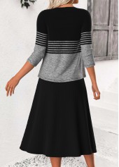 Striped Tummy Coverage Black 3/4 Sleeve Dress and Cardigan
