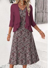 Paisley Print Tummy Coverage Dusty Purple Dress and Cardigan