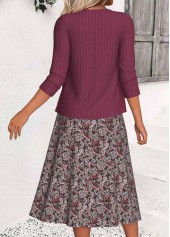 Paisley Print Tummy Coverage Dusty Purple Dress and Cardigan