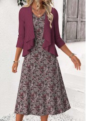 Paisley Print Tummy Coverage Dusty Purple Dress and Cardigan