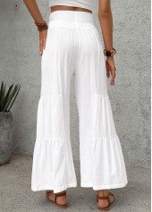 White Wide Leg Elastic Waist High Waisted Pants