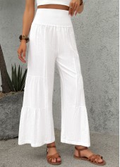 White Wide Leg Elastic Waist High Waisted Pants