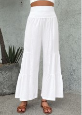 White Wide Leg Elastic Waist High Waisted Pants