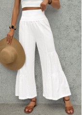 White Wide Leg Elastic Waist High Waisted Pants