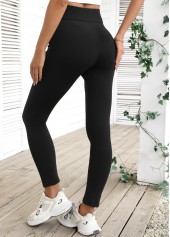 Black Elastic Waist High Waisted Ankle Length Leggings