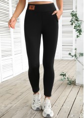 Black Elastic Waist High Waisted Ankle Length Leggings