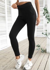 Black Elastic Waist High Waisted Ankle Length Leggings