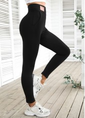 Black Elastic Waist High Waisted Ankle Length Leggings