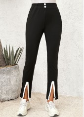 Black Elastic Waist High Waisted Pants