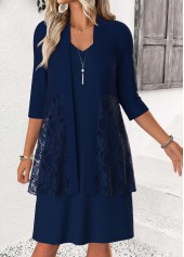 Tummy Coverage Navy Long Sleeve Dress and Cardigan