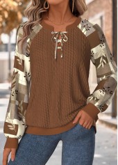 Plaid Tummy Coverage Dark Coffee Long Sleeve Sweatshirt
