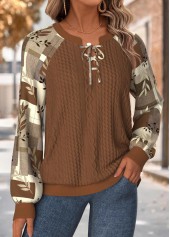 Plaid Tummy Coverage Dark Coffee Long Sleeve Sweatshirt