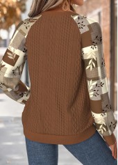 Plaid Tummy Coverage Dark Coffee Long Sleeve Sweatshirt