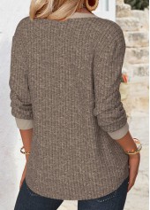 Tummy Coverage Gray Brown Long Sleeve Split Neck Sweatshirt