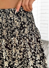 Floral Print Black A Line Elastic Waist Skirt