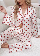 Heart Print Red Long Sleeve Lounge Top and Pants