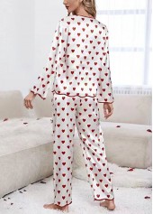 Heart Print Red Long Sleeve Lounge Top and Pants