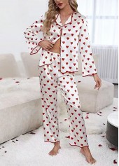 Heart Print Red Long Sleeve Lounge Top and Pants
