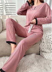 Pink Round Neck Long Sleeve Lounge Top and Pants