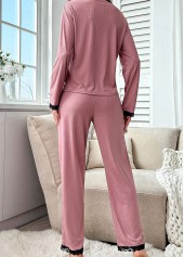 Pink Round Neck Long Sleeve Lounge Top and Pants