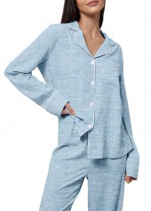 Light Blue Turn Down Collar Lounge Top and Pants